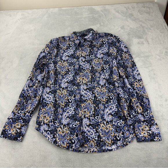 Robert Graham Men's Small Classic Fit Paisley Navy Long Sleeve Shirt - Picture 11 of 15